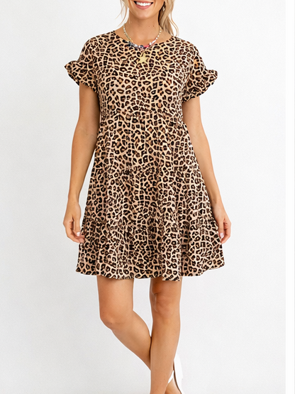 Hot Sale-Women's Spring & Summer Leopard Print Ruffle Dress