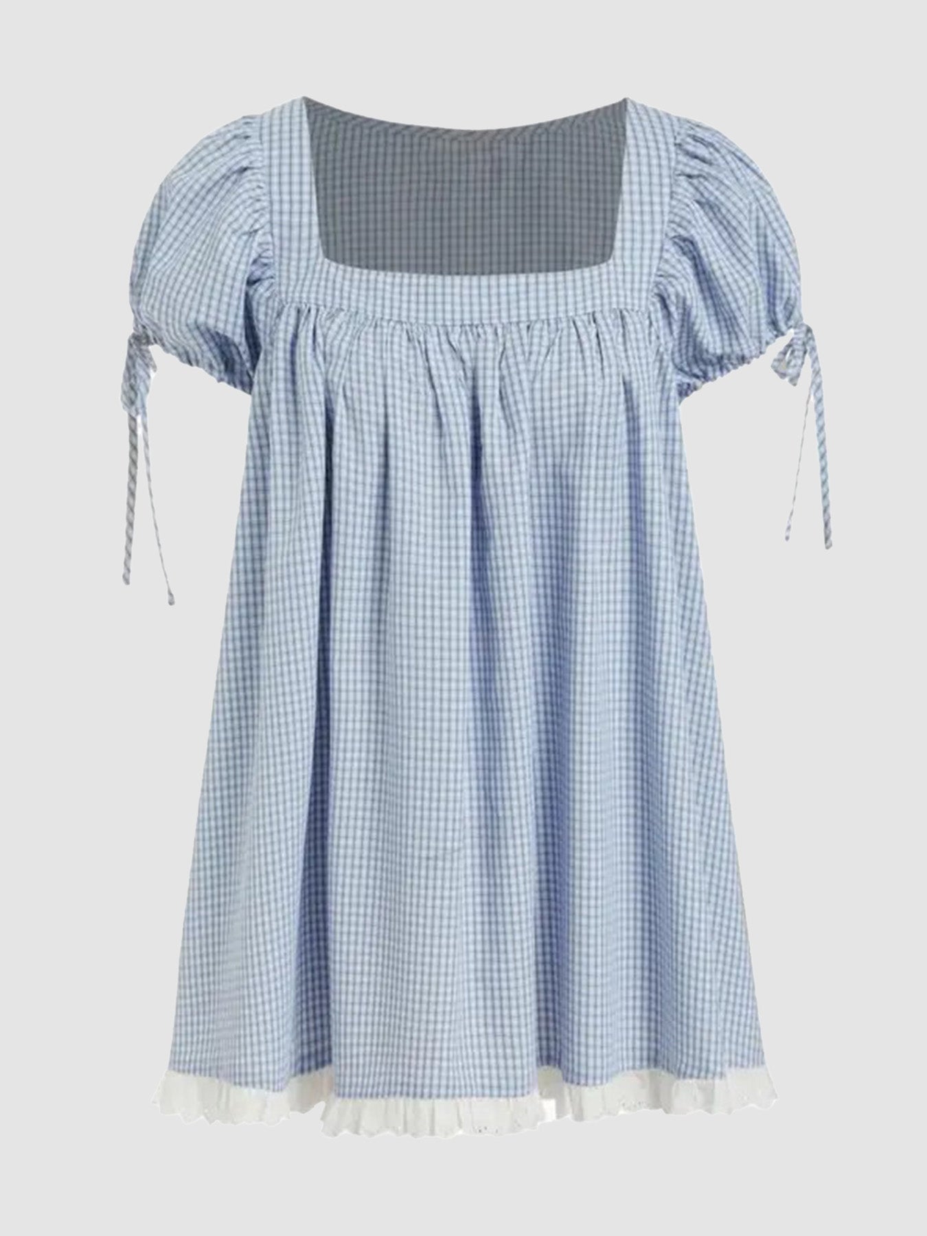 Sweet square neckline, ruffled chest, puff sleeves, adjustable silhouette, casual long shirt