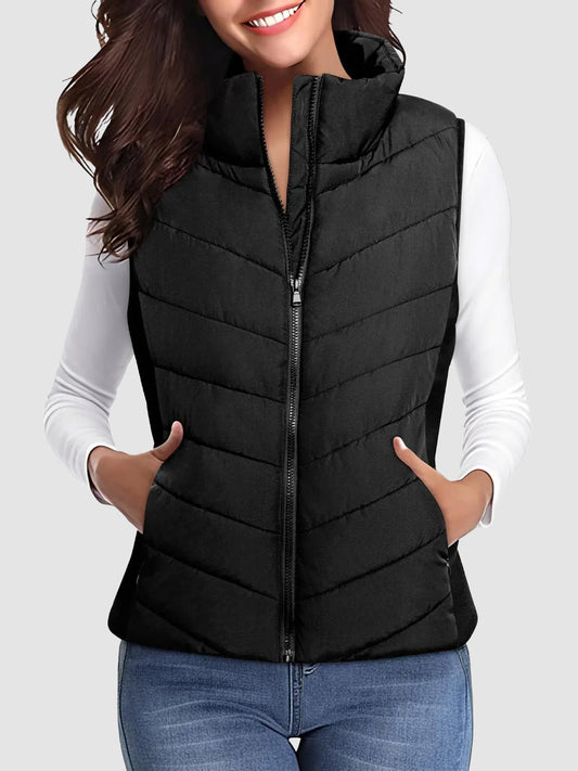Women Quilted Stand Collar Zip Up Puffer Vest