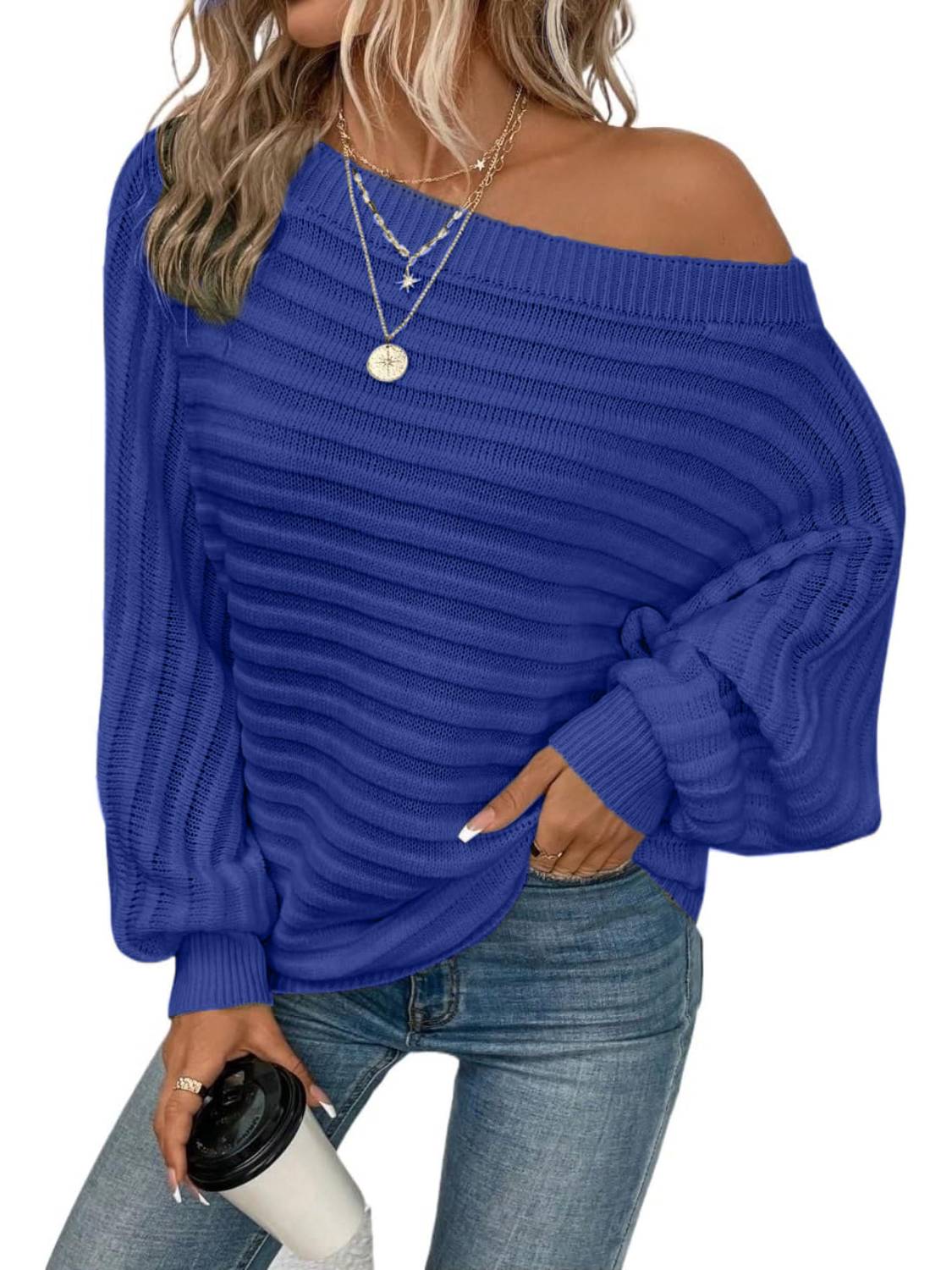Limited time sale🔥Women's Bat Sleeve Off-shoulder Sweater Casual Knit Top