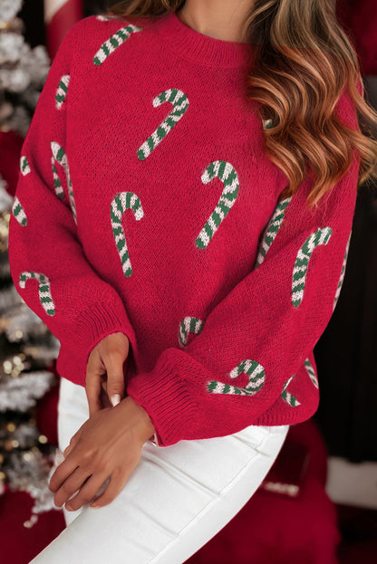 ✨Womens Christmas Candy Cane Holiday Drop Shoulder Sweater