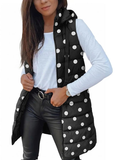 Women Long Hooded Sleeveless Vest With Side Pockets
