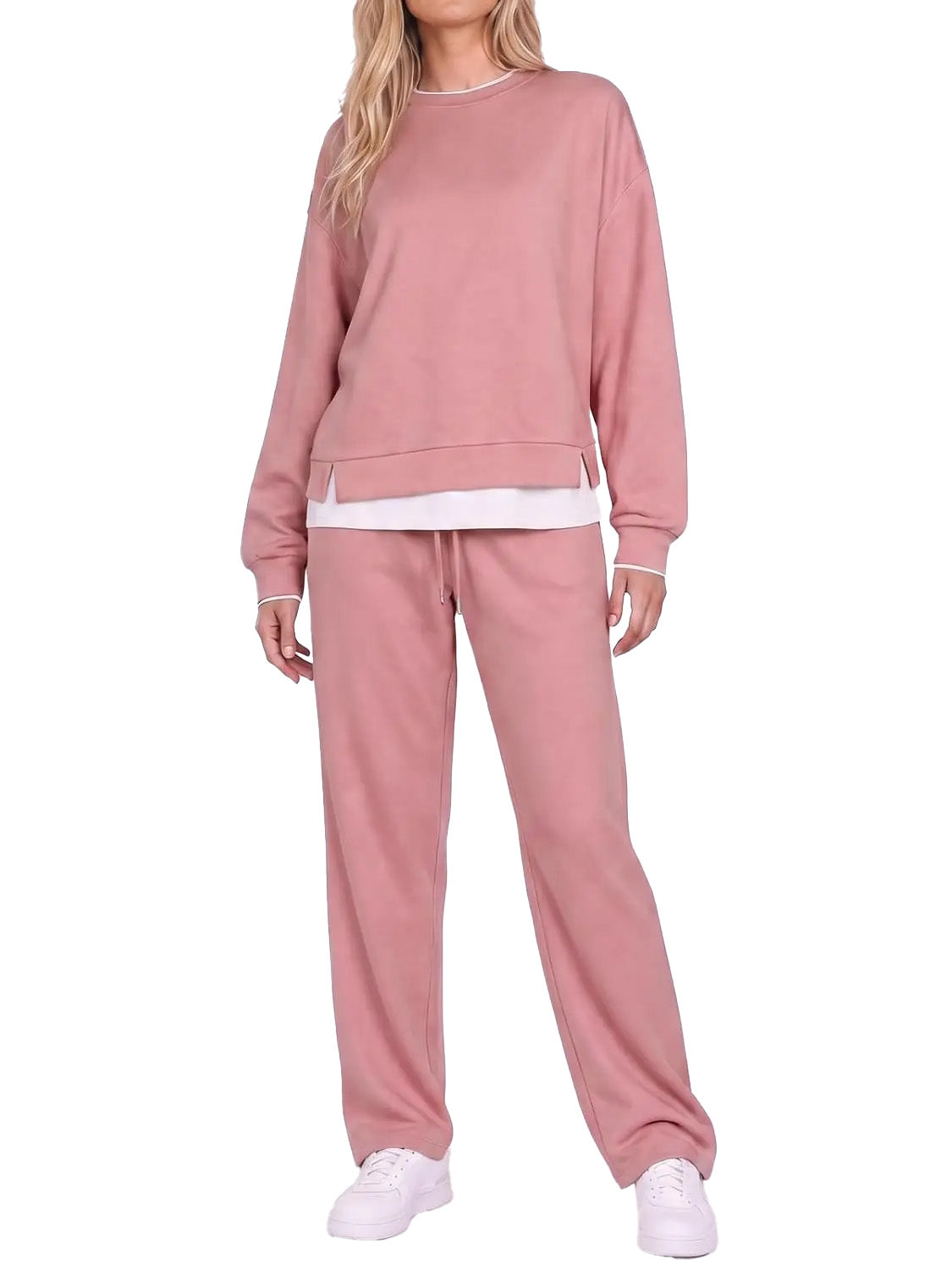 Women Fake Layered Crewneck Top And Jogger Pants Set