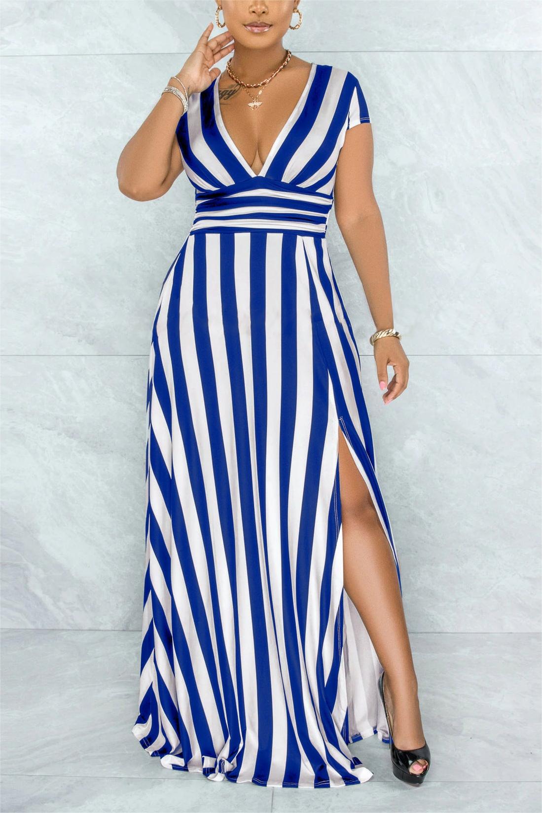 SEXY STRIPED HIGH WAIST MAXI DRESS - BUY 2 FREE SHIPPING