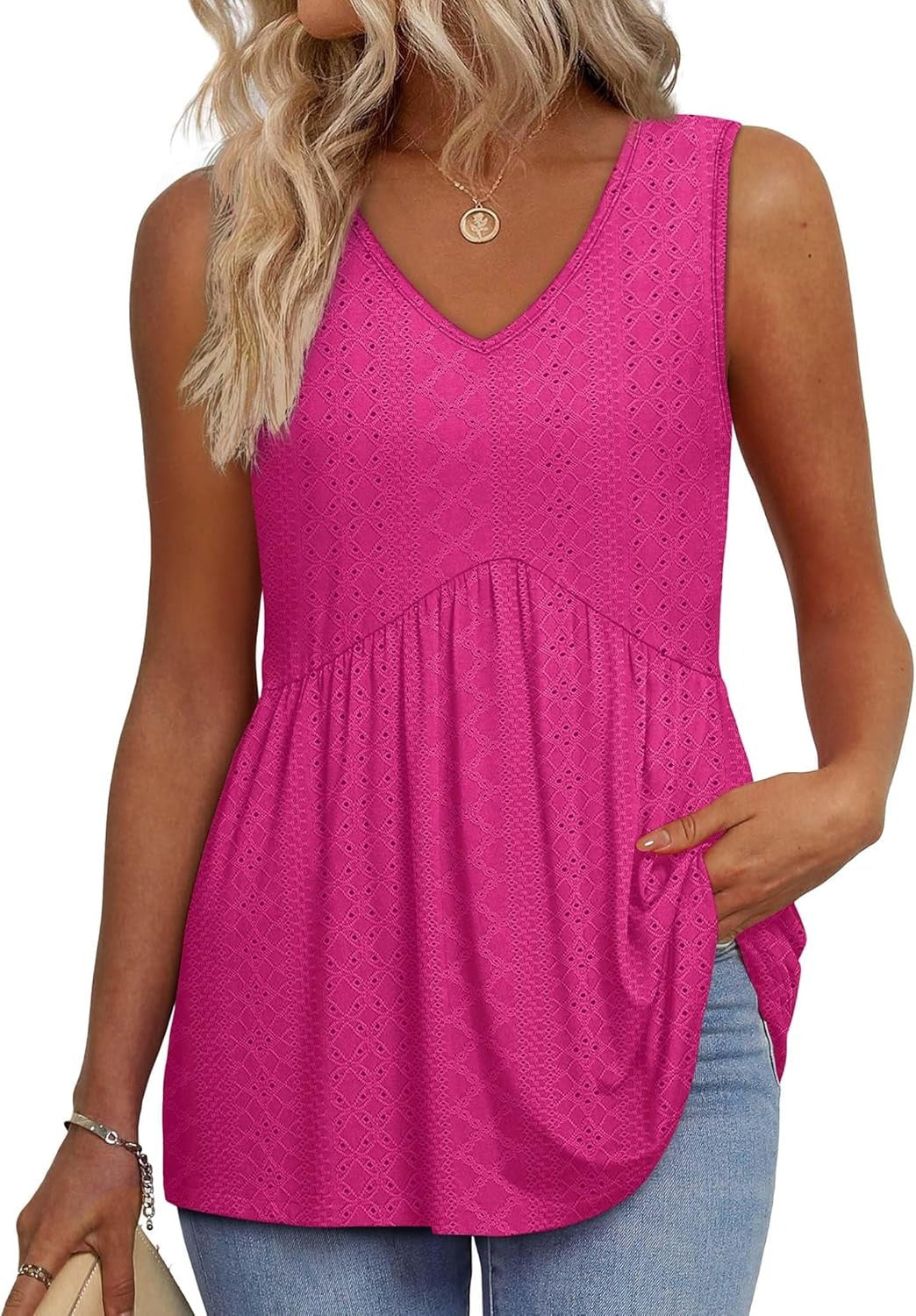 ⏰Hot Sale-Women Dressy Sleeveless V Neck Babydoll Tank Tops