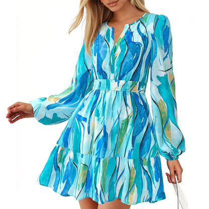 Women's Elastic Waist Boho Beach Vacation Clothes Floral Mini Summer Dress