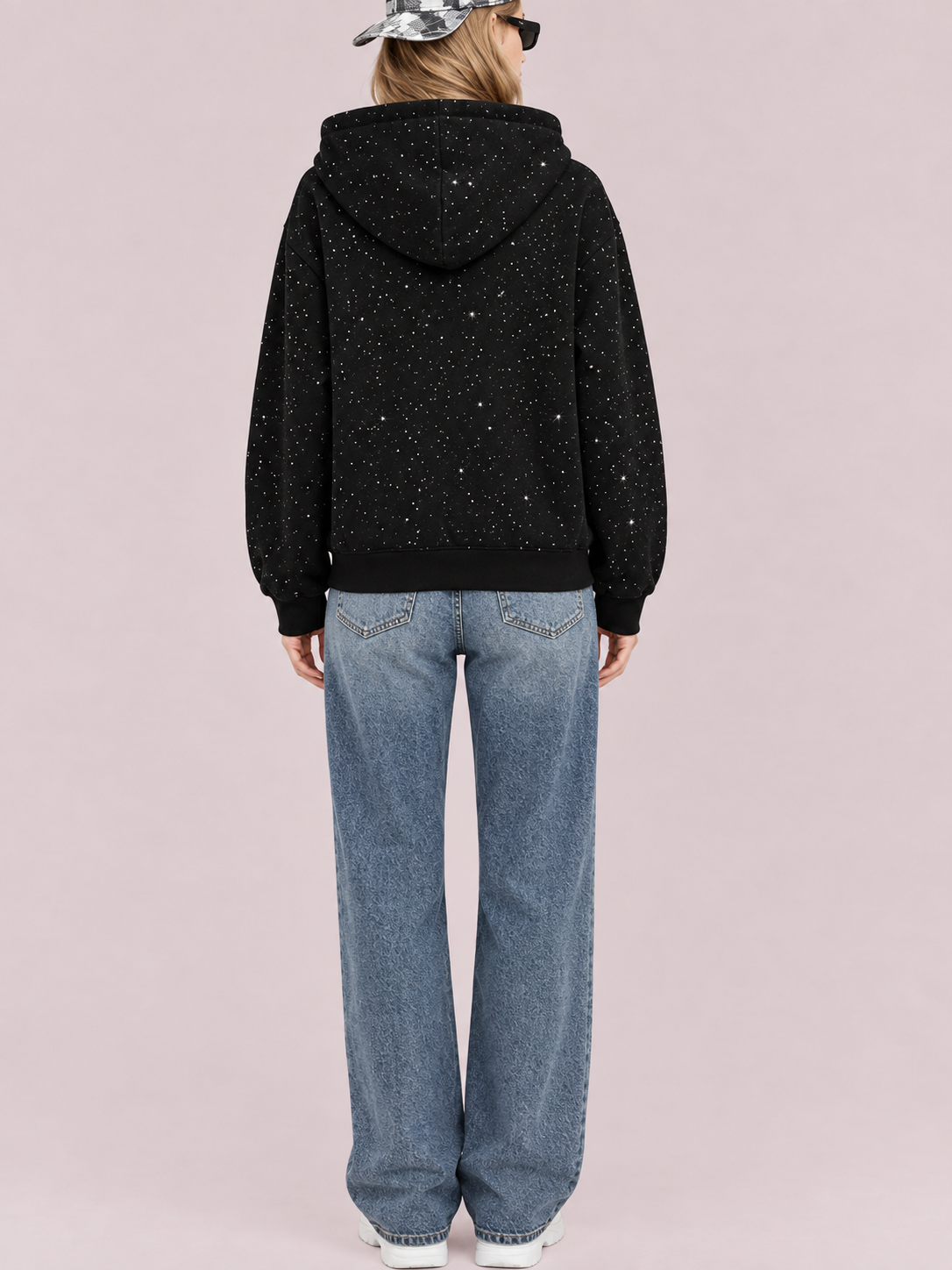 Hot Sale-Glitter Speckled Zip Up Hooded Jacket