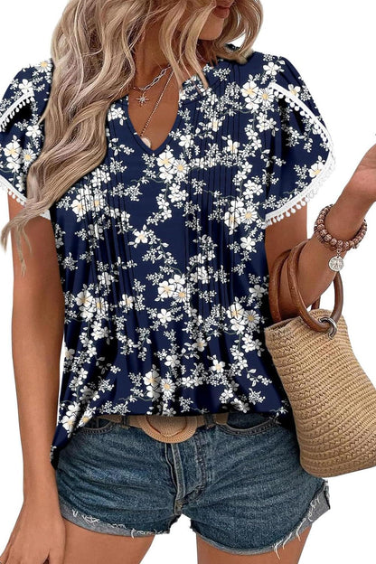 ✨Women's Cute Fringe Cuff Casual Short Sleeve Printed & Solid Tops