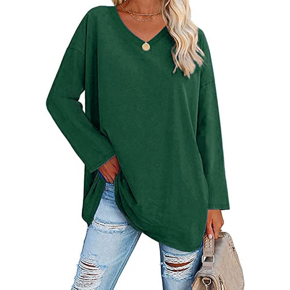 Women's Loose Long Sleeve Fashion V-neck Top