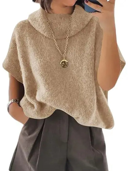 Hot Sale-Women's Turtleneck Cropped Bat Sleeve Knit Top