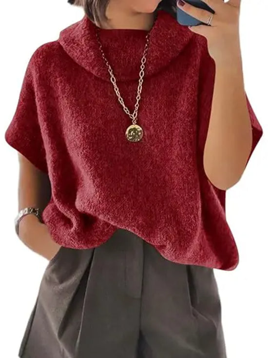 Hot Sale-Women's Turtleneck Cropped Bat Sleeve Knit Top