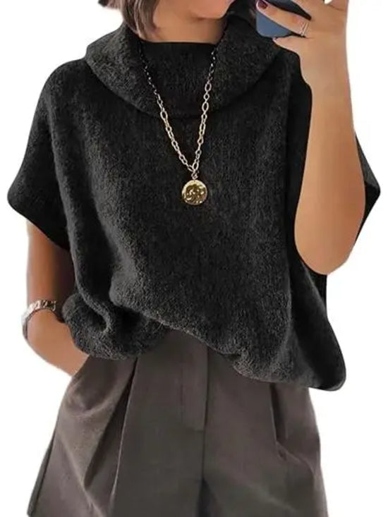 Hot Sale-Women's Turtleneck Cropped Bat Sleeve Knit Top