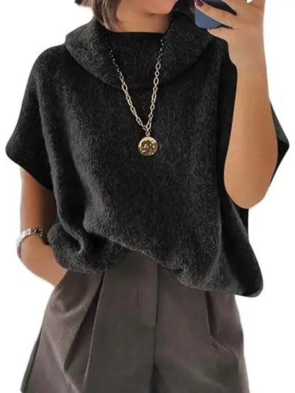 Hot Sale-Women's Turtleneck Cropped Bat Sleeve Knit Top