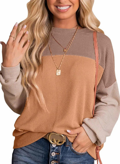 Limited time sale 🔥Women's Ribbed Colorblock Long Sleeve Top