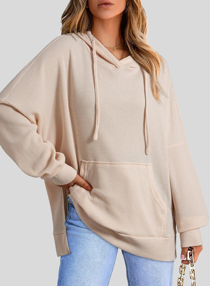 ✨Oversized Hoodies for Women Waffle Knit Drawstring Side Slit Pullover Sweatshirts with Pocket (Final Days: Big Savings!!!)