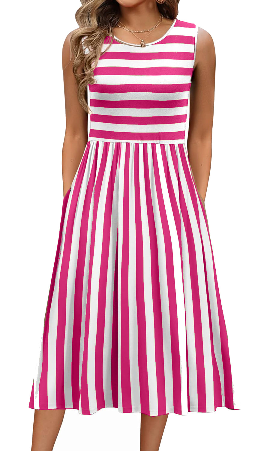 ✨Women's Summer Striped Tank Midi Dress with Pockets