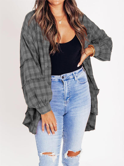 2024 Women's Mineral Washed Button Down Plaid Shirt with Pockets (Buy 2 Free Shipping)