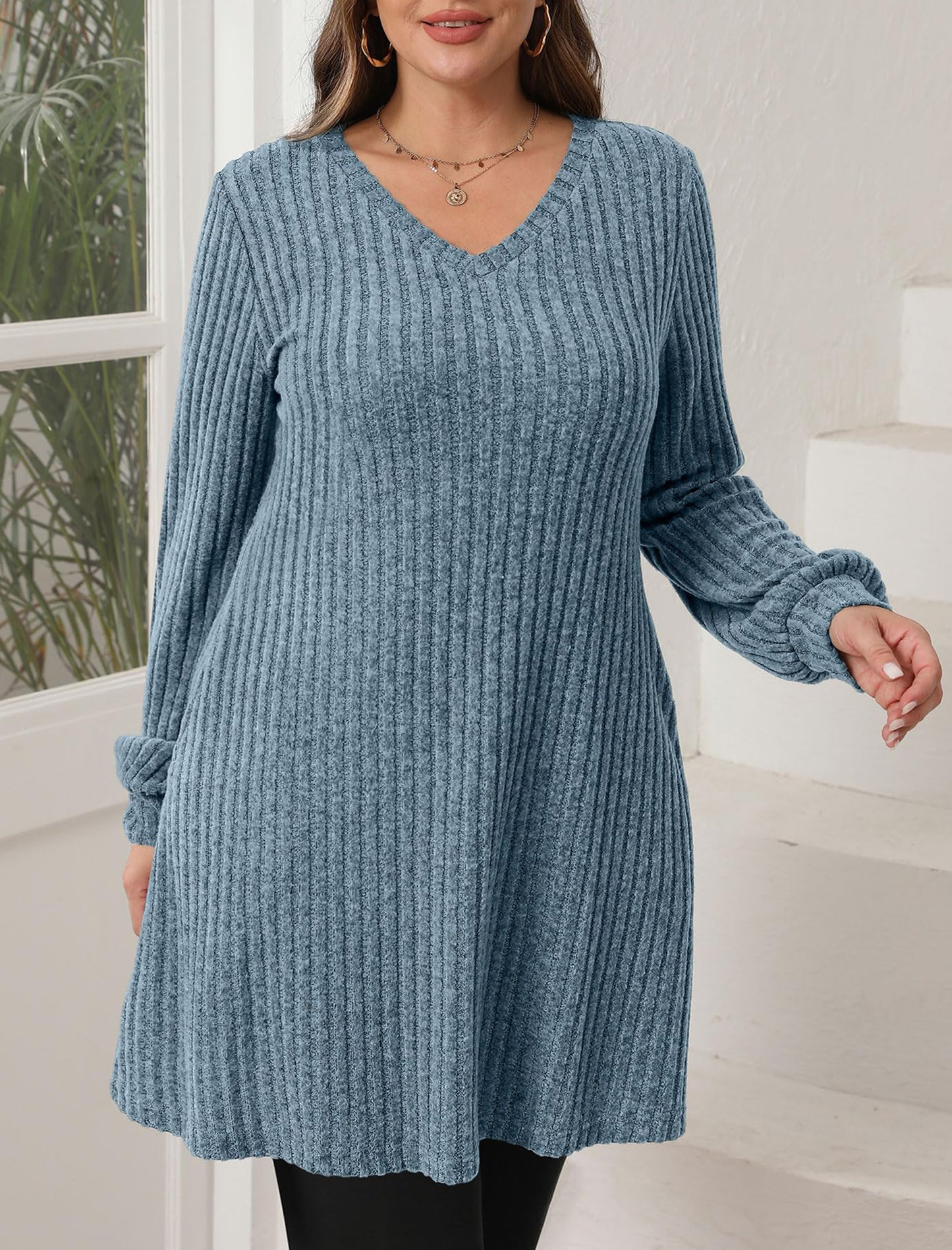 Women's V Neck Long Sleeve Casual Fall Dresses