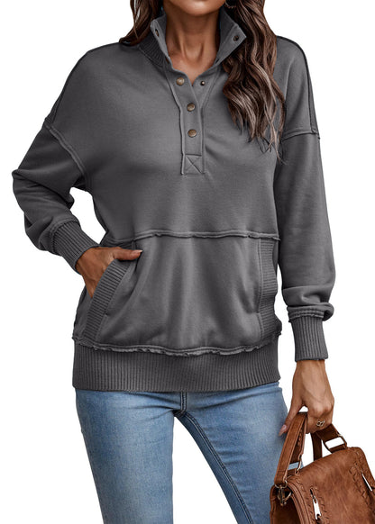 Autumn Womens Casual Button Loose Pullover Tops(Buy 2 Free Shipping)
