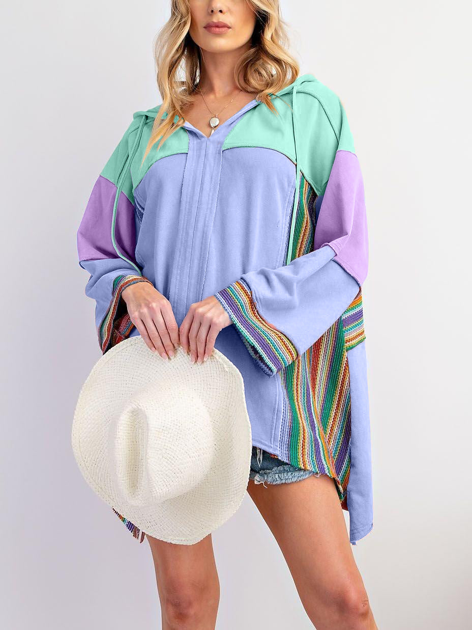 Hot Sale Colorblock Long Sleeve Top with Rainbow Crochet Details
