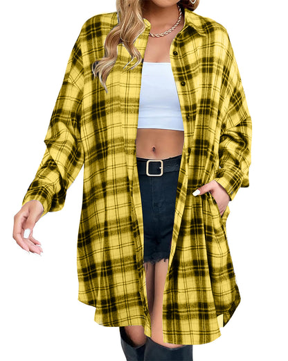 ✨Women's Button Down Flannel Shirts Plaid Shacket  Collared Long Jacket Coats