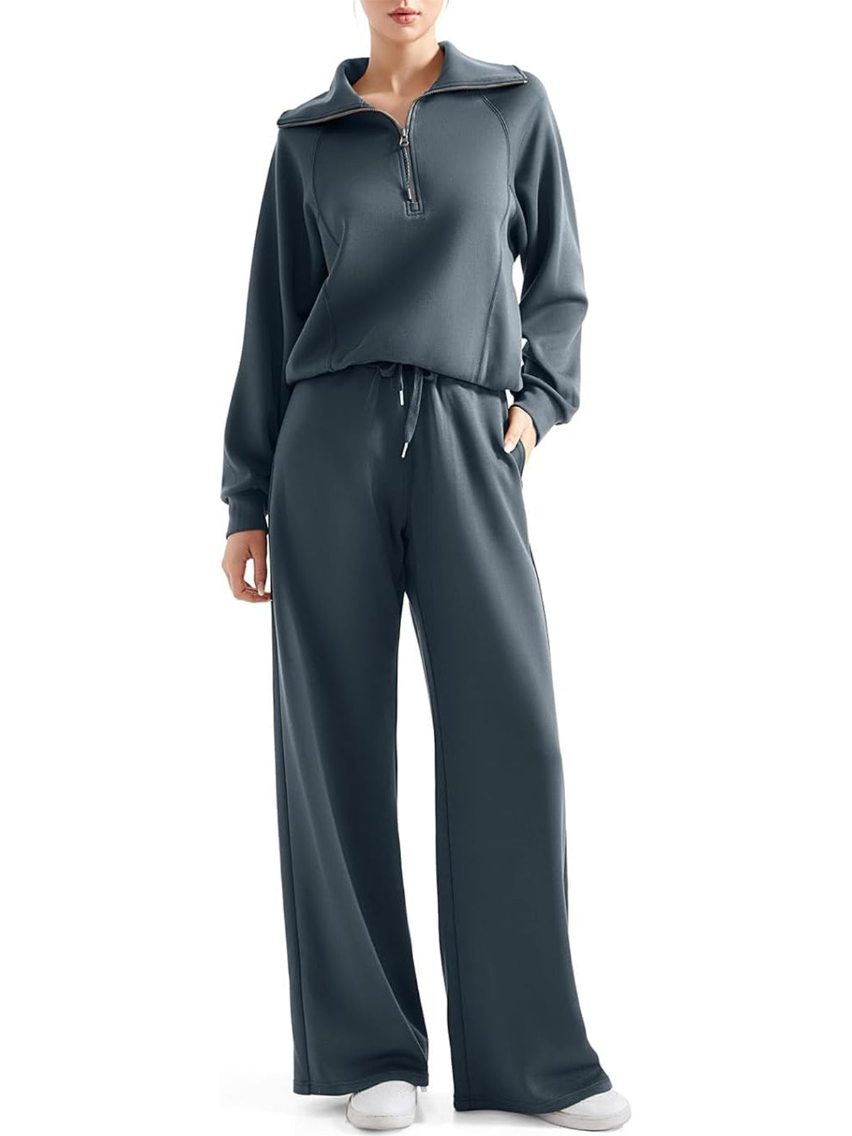 💥Women 2 Piece Lounge Matching Set Wide Leg Sweatpant Half Zip Sweatshirt