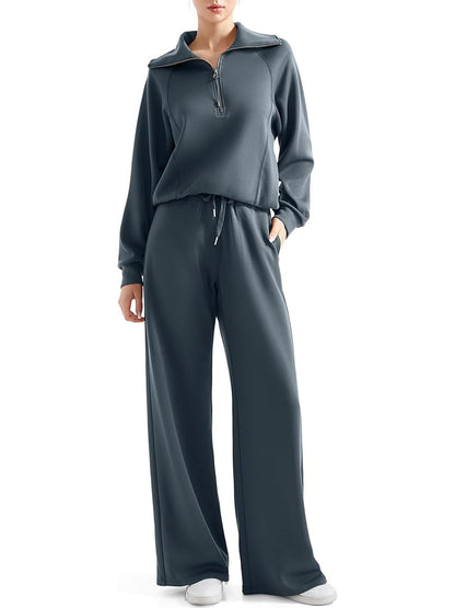 💥Women 2 Piece Lounge Matching Set Wide Leg Sweatpant Half Zip Sweatshirt