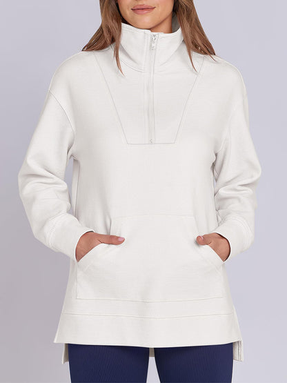 Women's Oversized High Neck Half Zip Knit Sweatshirt