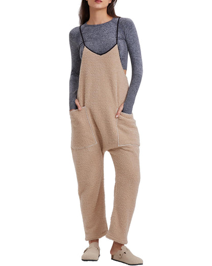 ✨Womens Fleece Overalls Loose Fit Adjustable Strap Jumpsuits Warm Fashion Work Outfits