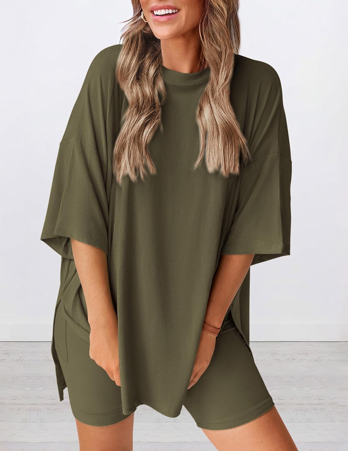 ⏰Hot Sale-Women's Oversized Casual T-Shirt Shorts Suit Stretch Two-Piece Set