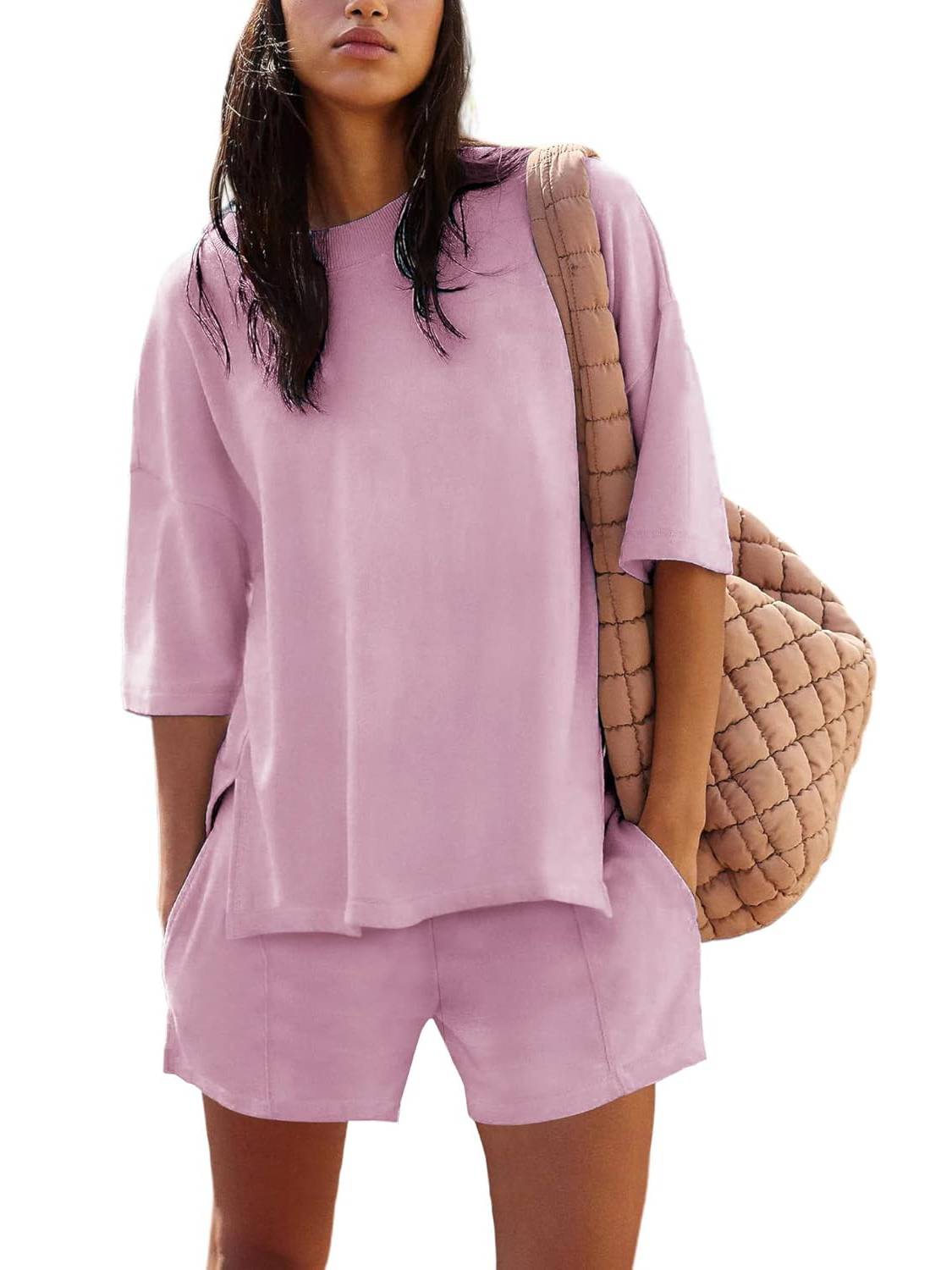 ✨2025 NEW Trendy Casual Solid Color Suit with Slit Top and Shorts