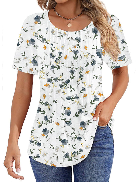 ✨Women Summer Pleated Short Sleeve Tunic Blouses Tops