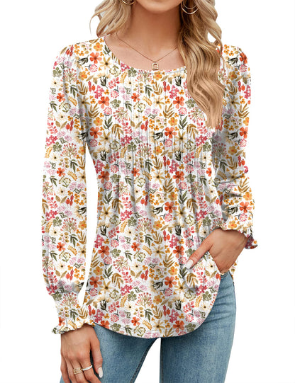 ✨Puff Long Sleeve Pleated Crew Neck Tunic Top