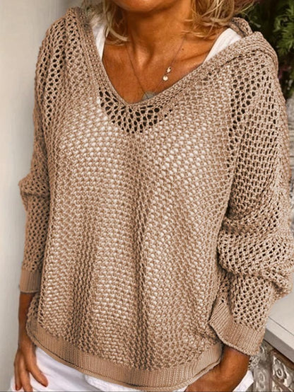 ✨Women's Solid Hollow Out Sheer Hooded Sweater