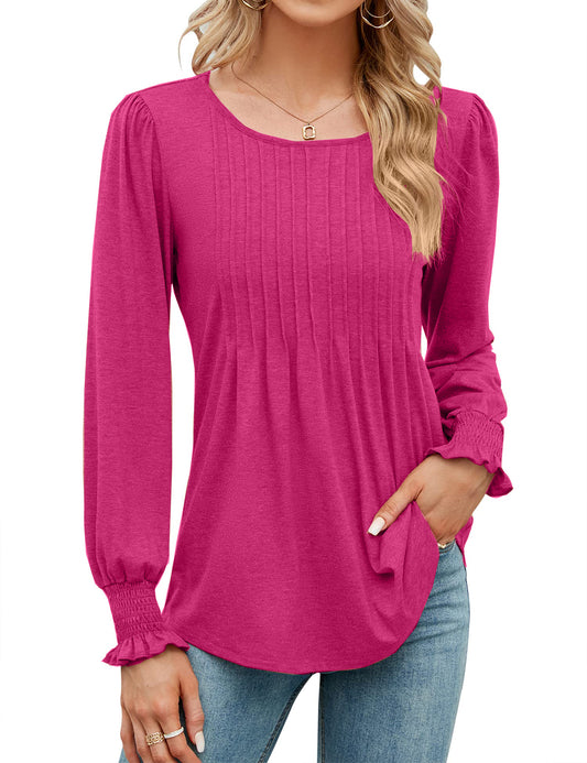 ✨Fall New Women's Pleated Puff Long Sleeve Tunic Tops