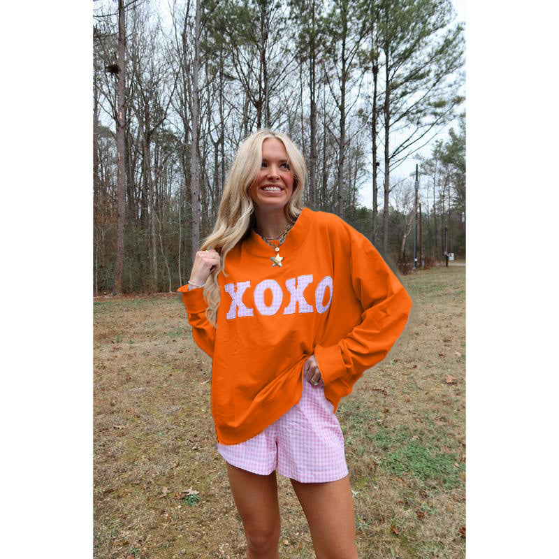 XOXO Gingham Mock Neck Sweatshirt
