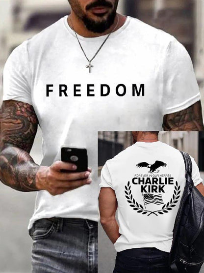 Charlie Kirk Memorial Tee, Patriotic Eagle Wreath “Forever in Our Hearts” Unisex T-Shirt