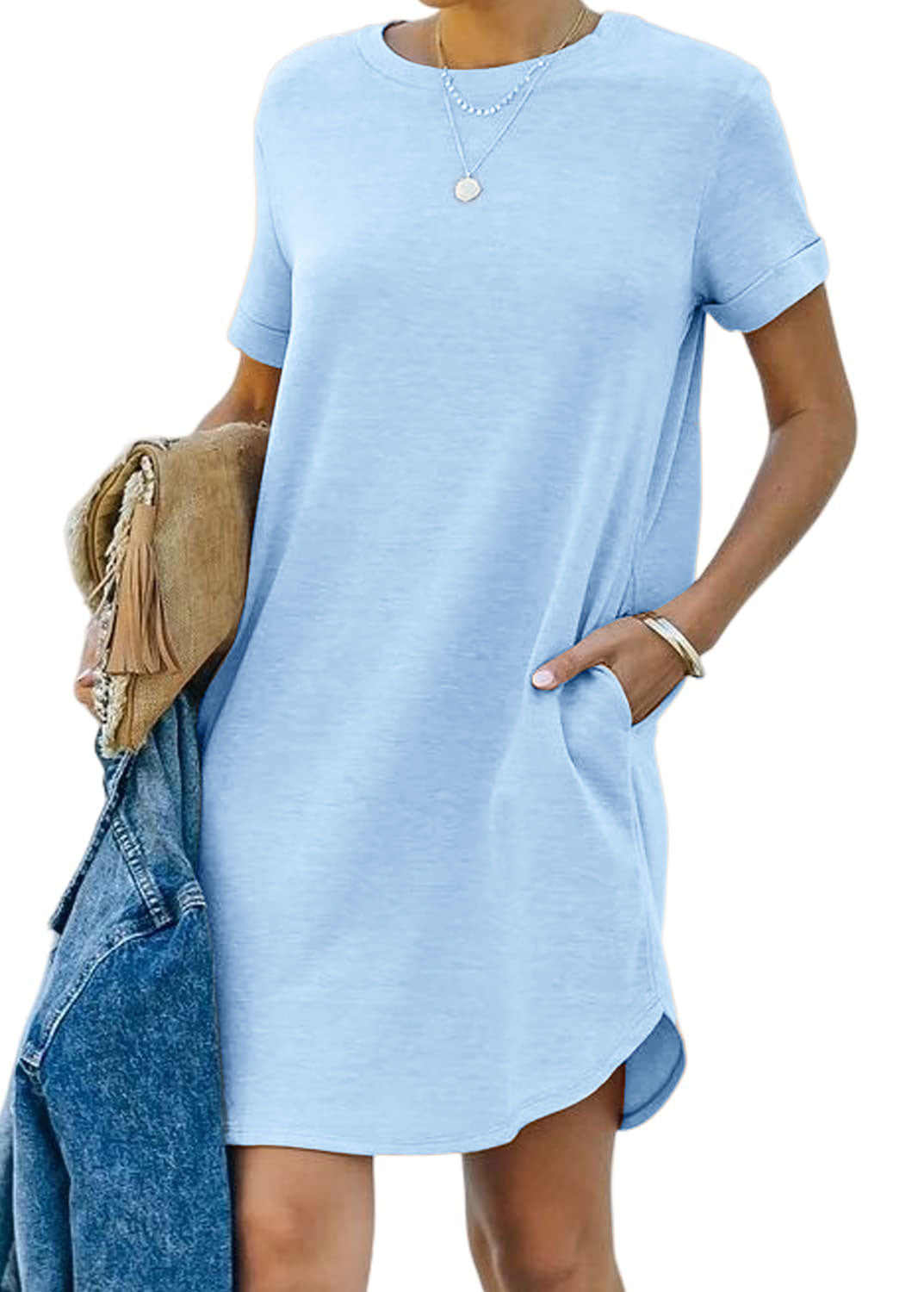 Women's Casual Short Sleeve T Shirt Dress Basic Dresses with Pockets