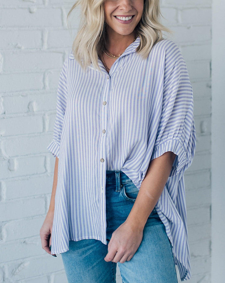 2024 Oversized Striped Loose Button-down Shirt(Buy 2 10% OFF)
