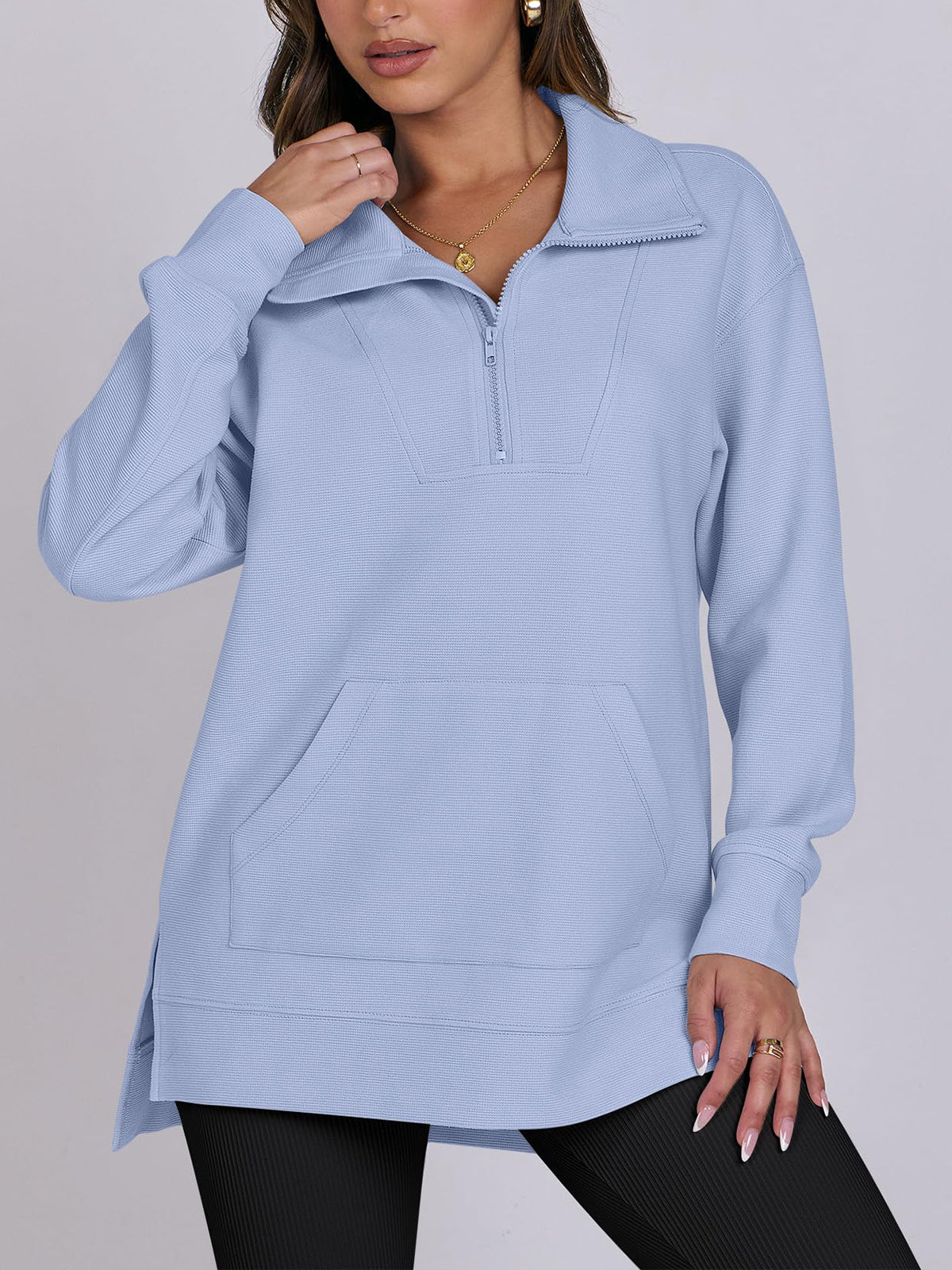Women's Oversized High Neck Half Zip Knit Sweatshirt