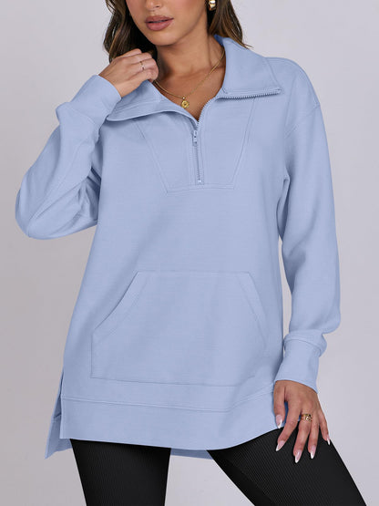Women's Oversized High Neck Half Zip Knit Sweatshirt
