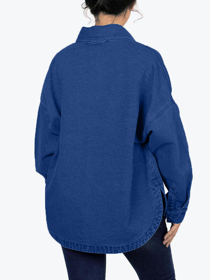 ✨Women's Solid Color Button Front Drop Shoulder Curved Hem Denim Jacket (Final Days: Big Savings!!!)