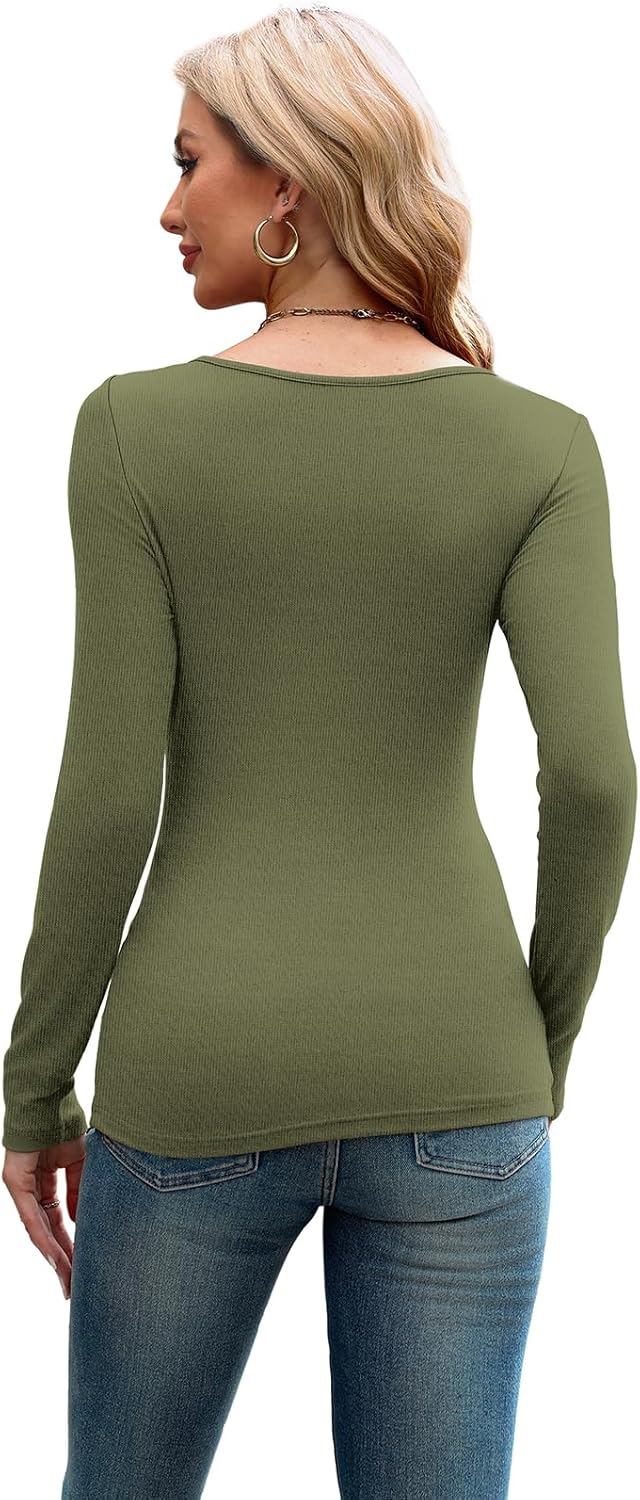 ✨Womens Cutout Long Sleeve Shirts Ribbed Slim Fit Tops