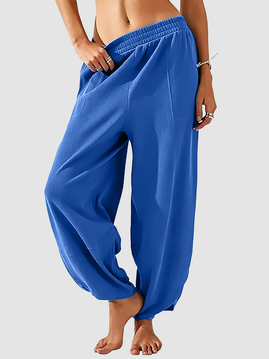 Elastic Waist Pocket Boho Baggy Wide Leg Harem Pants
