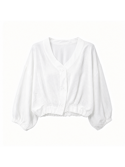 Cropped Sheer Sun Protection Long Sleeve Cardigan V Neck Casual Cover Up