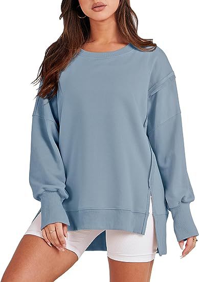 ✨ Women's Oversized Crew Neck Sweatshirt Slit Pullover