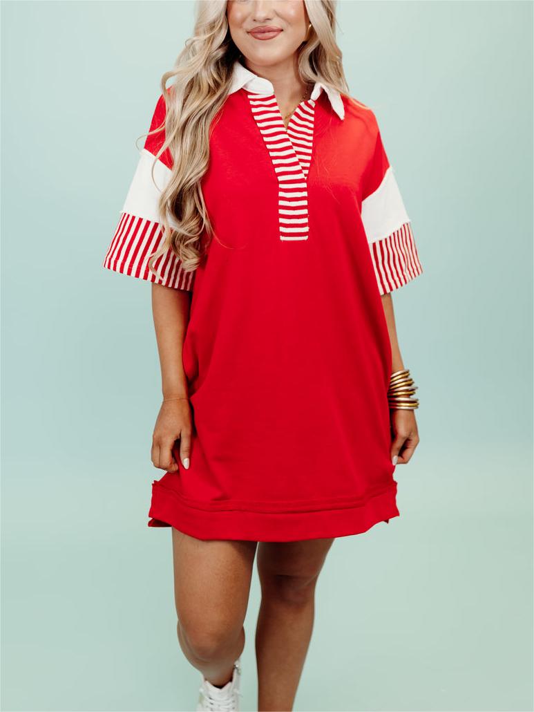 Color Block Notch Neck Mini Dress