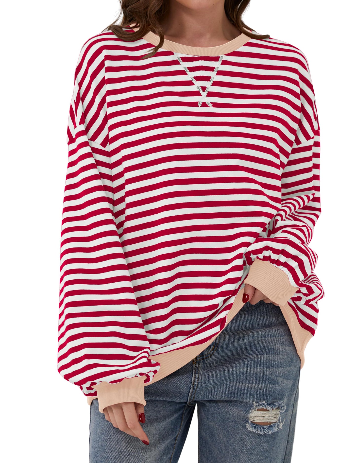 ⏰Hot Sale-Oversized Striped Color Block Sweatshirt
