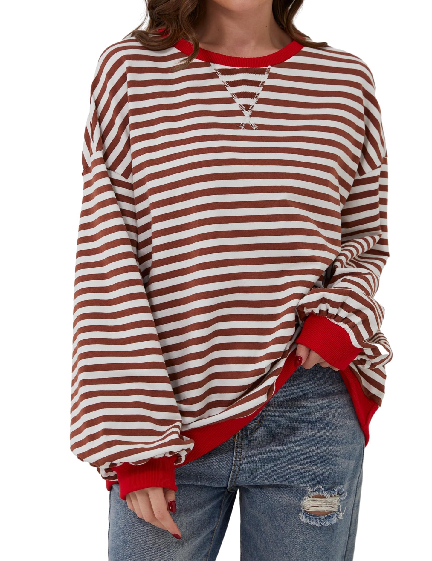 ⏰Hot Sale-Oversized Striped Color Block Sweatshirt