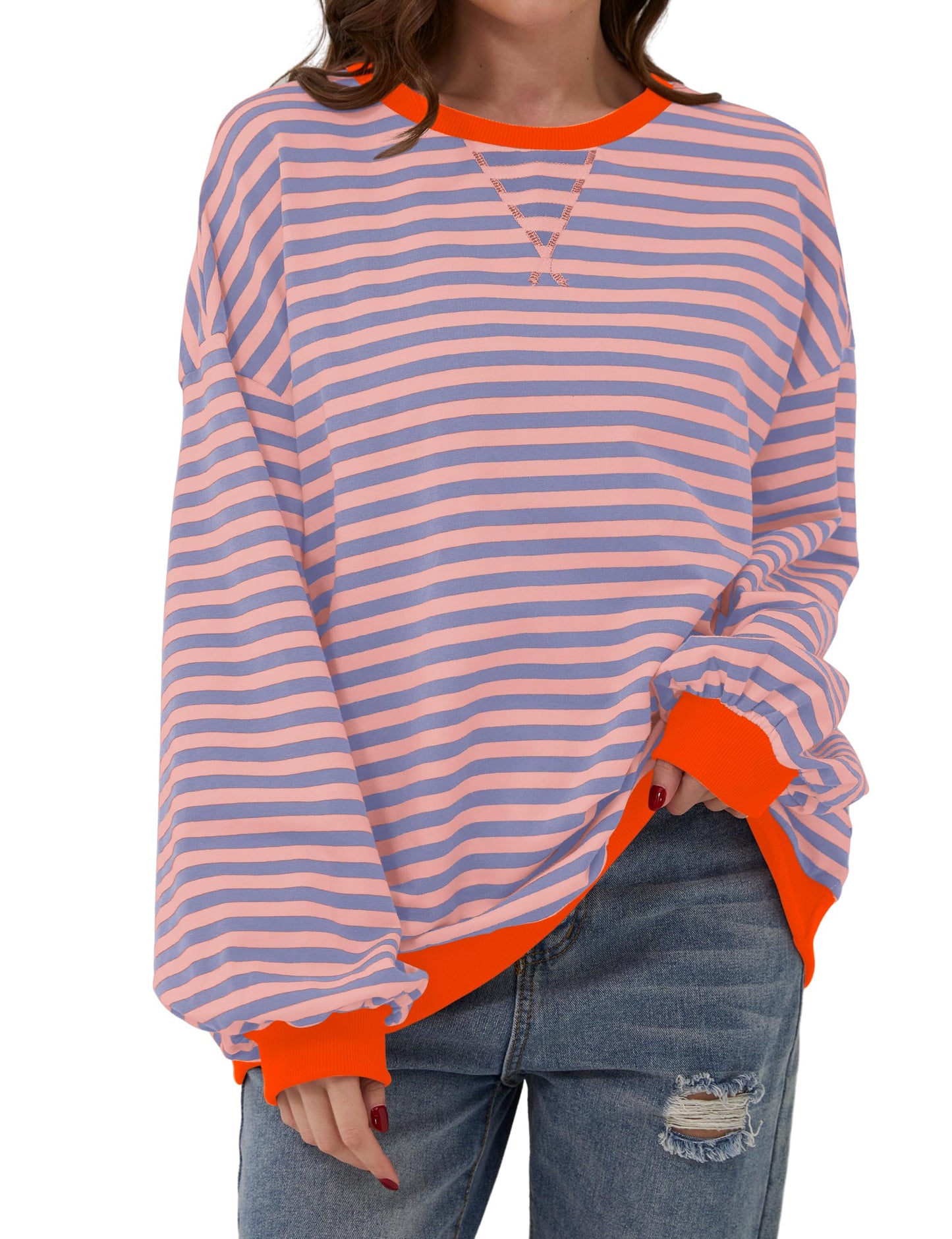 ⏰Hot Sale-Oversized Striped Color Block Sweatshirt